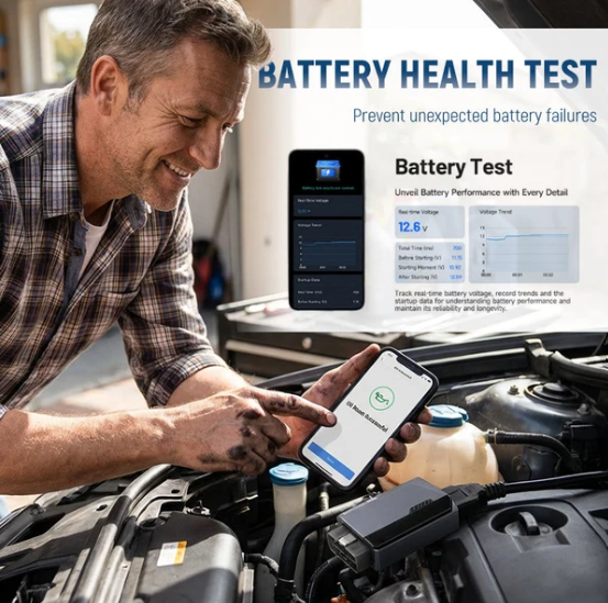 ! Outil de Diagnostic Auto Bluetooth – Multi-Systèmes, Données en Temps Réel, Test Batterie, Compatible iOS/Android,