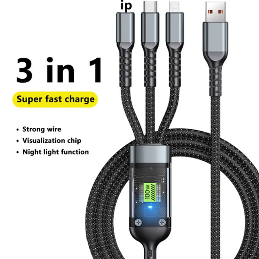 3 en 1 Câble de charge rapide pour tous les Téléphones