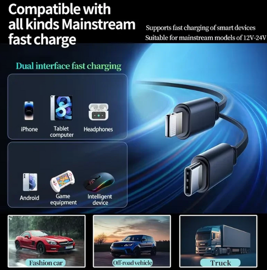 Chargeur de voiture multifonction avec écouteur airpods sans fil.
