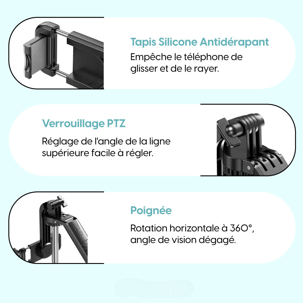 Perche Selfie Sans Fil, Rotation 360° Et Trépied Intégré