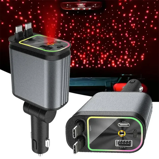 Chargeur Rétractable Rapide 4 en 1 avec lumière starlight pour voiture